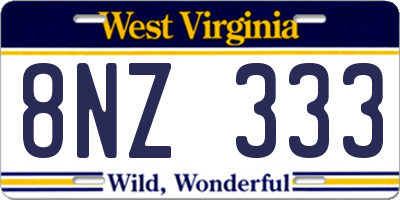 WV license plate 8NZ333