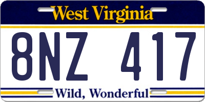 WV license plate 8NZ417