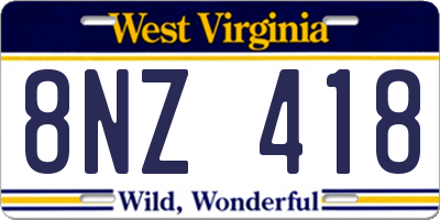 WV license plate 8NZ418