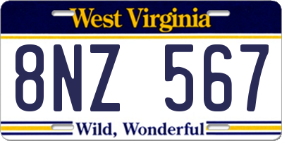 WV license plate 8NZ567