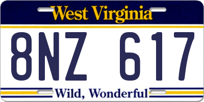 WV license plate 8NZ617