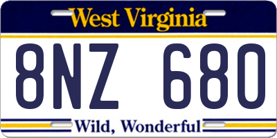WV license plate 8NZ680