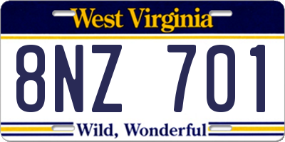WV license plate 8NZ701