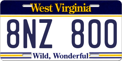 WV license plate 8NZ800