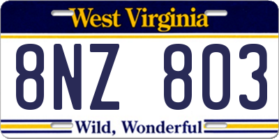 WV license plate 8NZ803