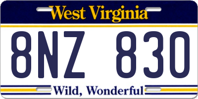 WV license plate 8NZ830