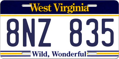 WV license plate 8NZ835