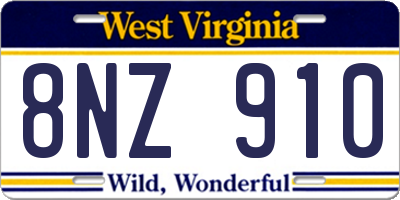 WV license plate 8NZ910