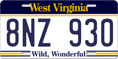 WV license plate 8NZ930