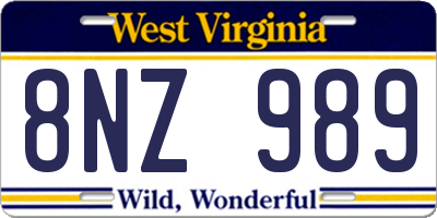 WV license plate 8NZ989