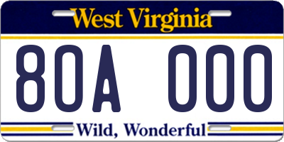 WV license plate 8OA000
