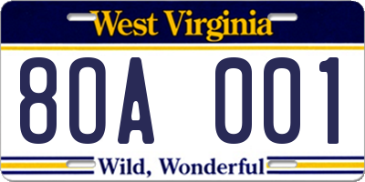 WV license plate 8OA001