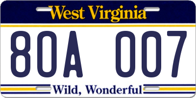 WV license plate 8OA007