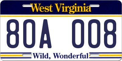 WV license plate 8OA008