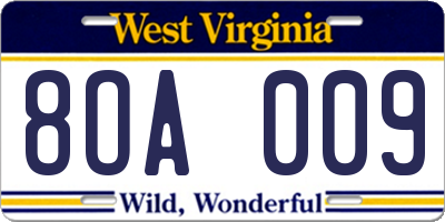 WV license plate 8OA009