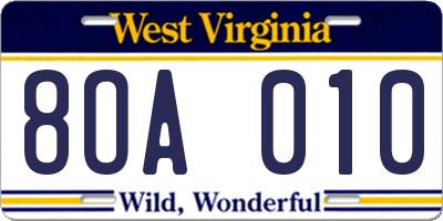 WV license plate 8OA010