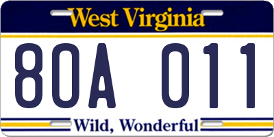 WV license plate 8OA011