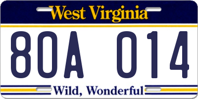 WV license plate 8OA014