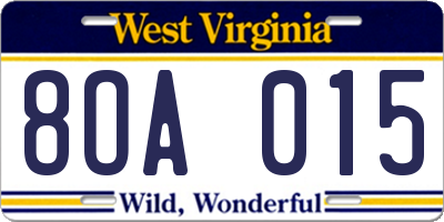 WV license plate 8OA015