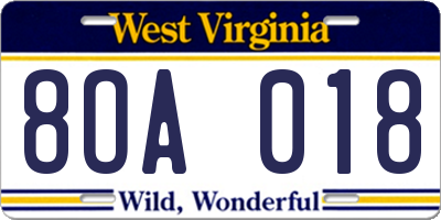 WV license plate 8OA018