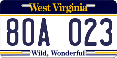 WV license plate 8OA023
