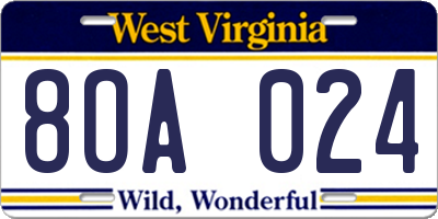WV license plate 8OA024