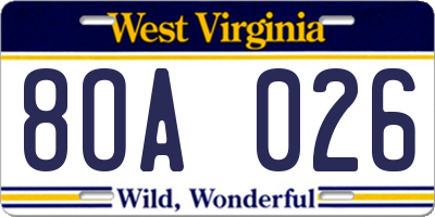 WV license plate 8OA026