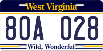 WV license plate 8OA028
