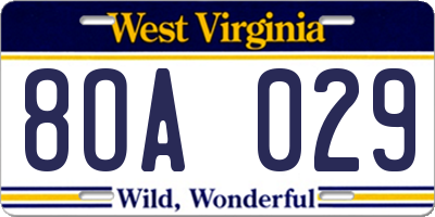 WV license plate 8OA029