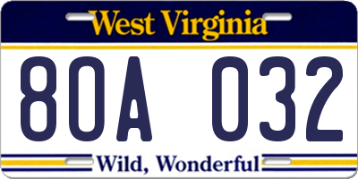 WV license plate 8OA032