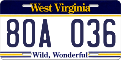 WV license plate 8OA036