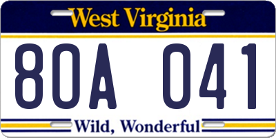 WV license plate 8OA041