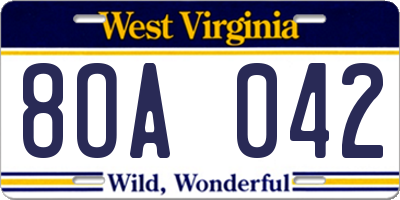 WV license plate 8OA042