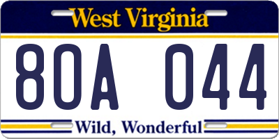 WV license plate 8OA044