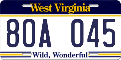 WV license plate 8OA045