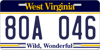 WV license plate 8OA046