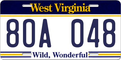 WV license plate 8OA048