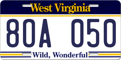 WV license plate 8OA050