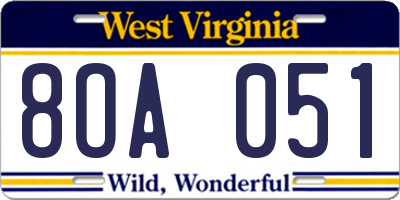 WV license plate 8OA051