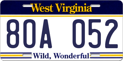 WV license plate 8OA052