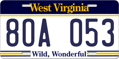 WV license plate 8OA053