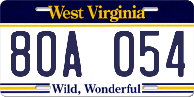 WV license plate 8OA054