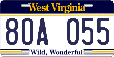WV license plate 8OA055