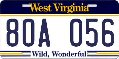 WV license plate 8OA056
