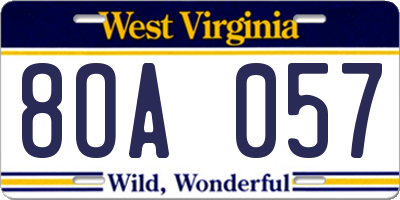 WV license plate 8OA057