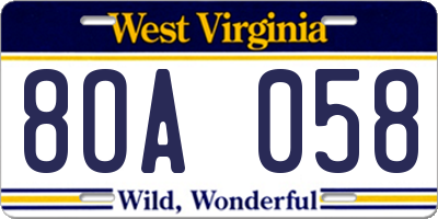 WV license plate 8OA058