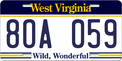 WV license plate 8OA059