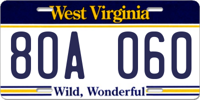 WV license plate 8OA060