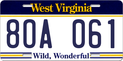 WV license plate 8OA061