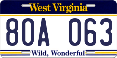 WV license plate 8OA063